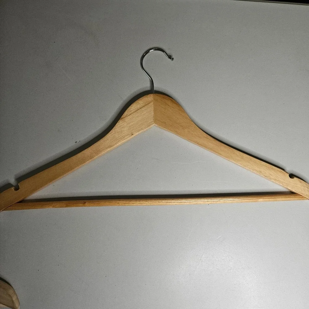 Lot of 8 Solid Wood Suit Hangers Natural Honey Finish Heavy Duty Contoured